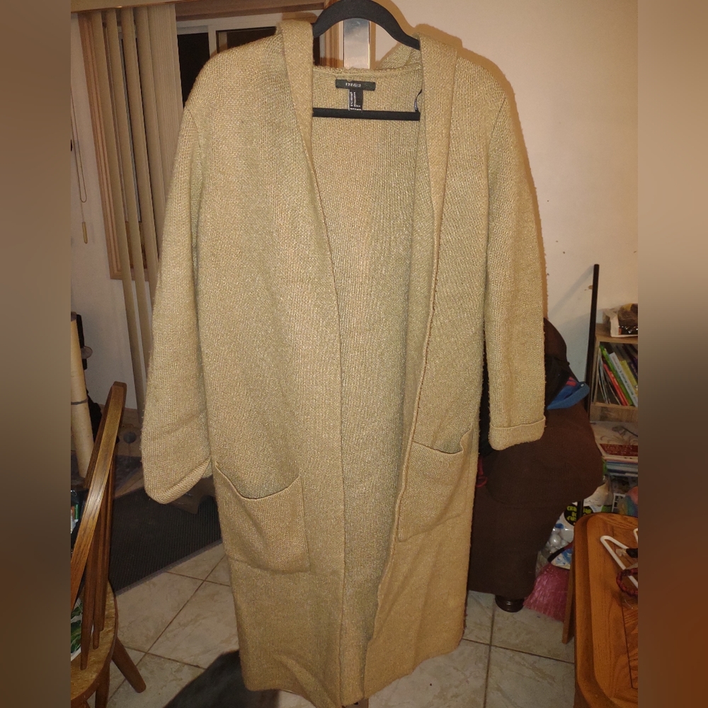 Forever 21 tan long knit hooded coat